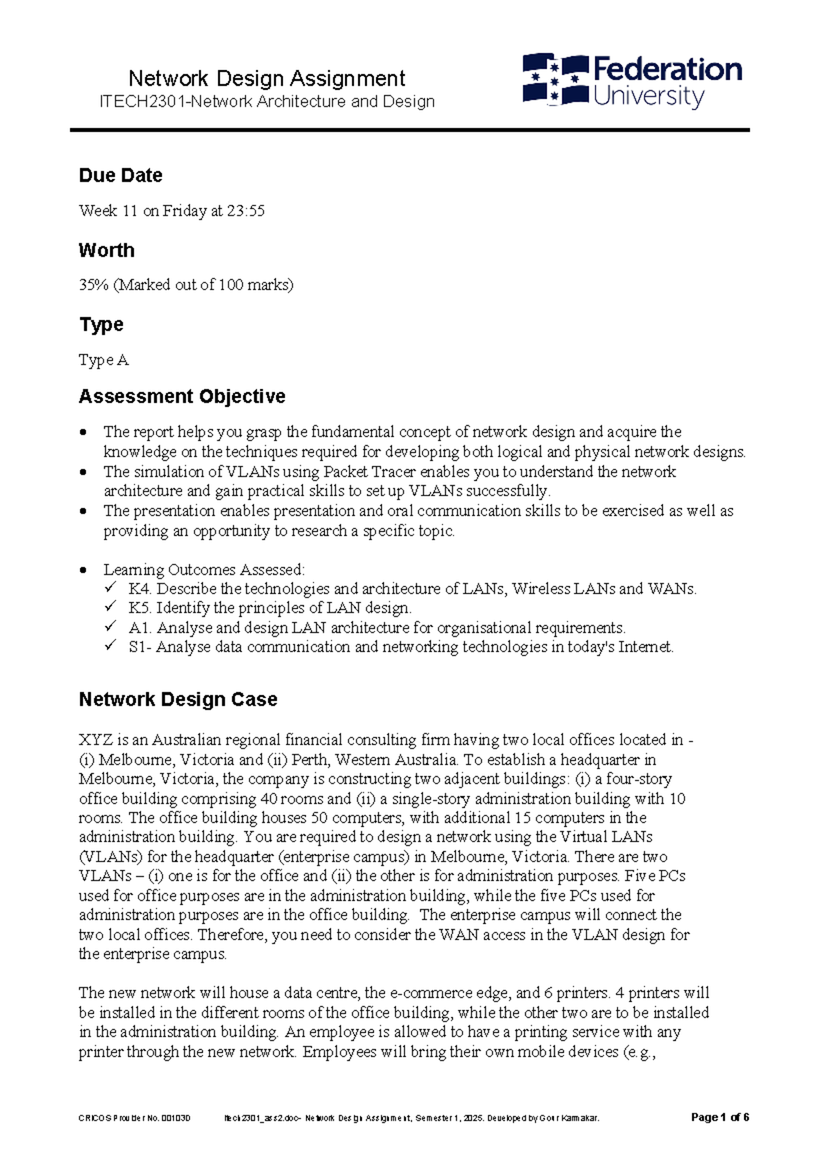 Itech 2301 Assignment 2: Network Design Architecture & VLAN Simulation ...