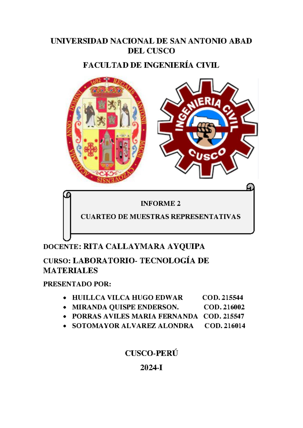 Laboratorio- cuarteo de muestras - UNIVERSIDAD NACIONAL DE SAN ANTONIO ...