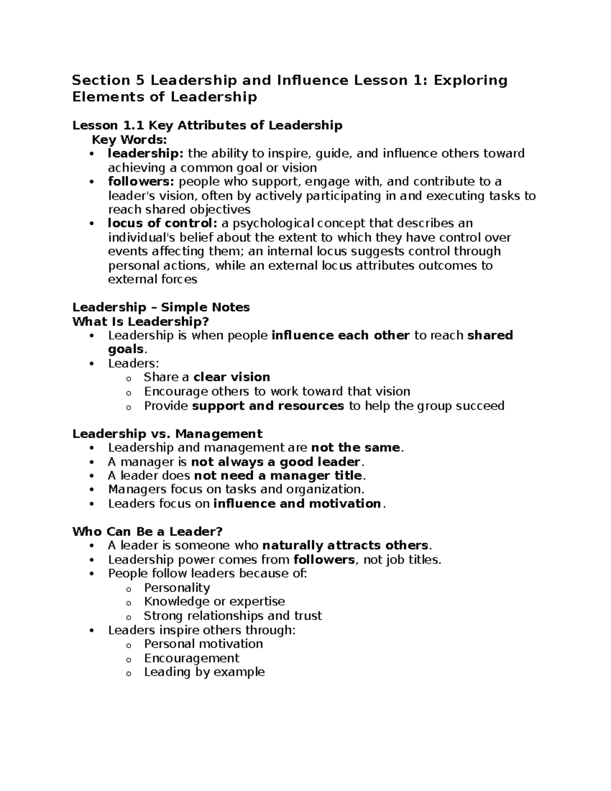 D072 Leadership and Influence: Key Concepts and Styles Notes - Studocu