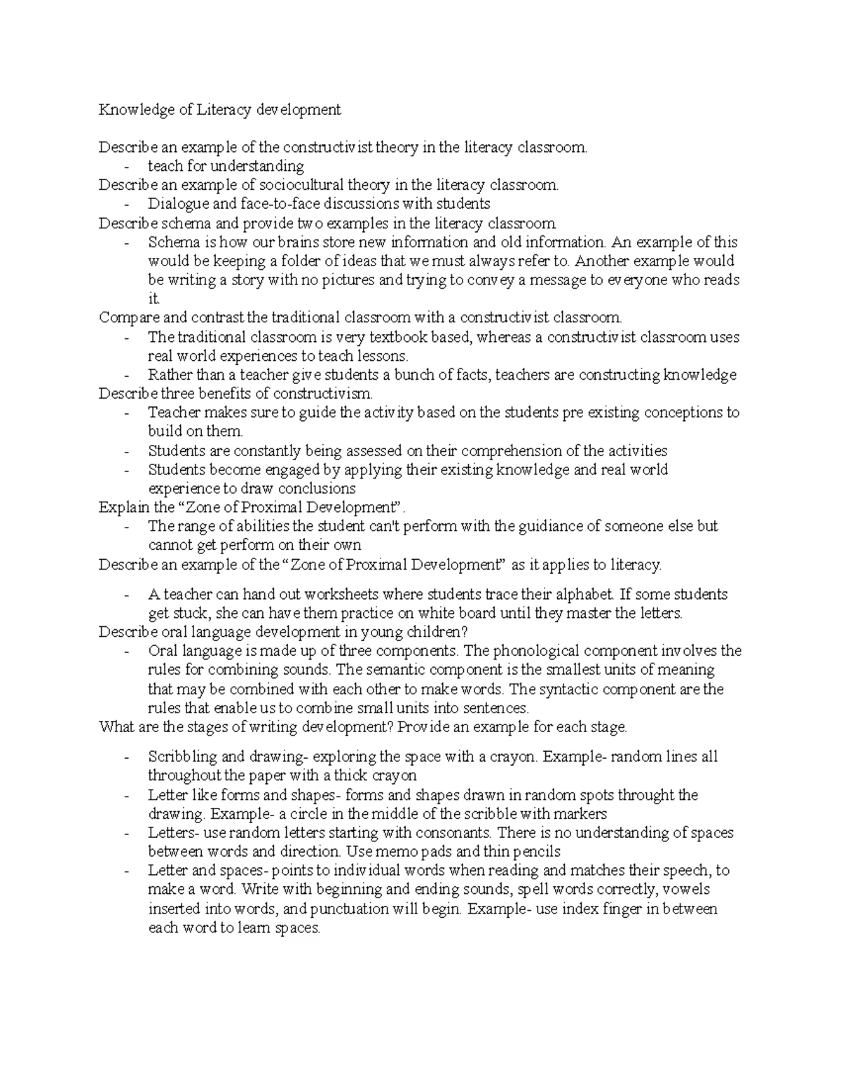 EDU 201: Literacy Development - Course Notes & Constructivist Theory ...