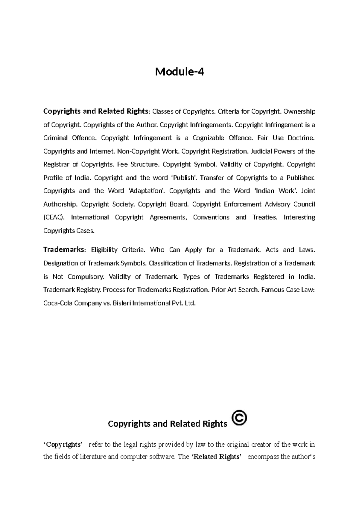 M-4: Comprehensive Notes on Copyrights and Related Rights - Studocu