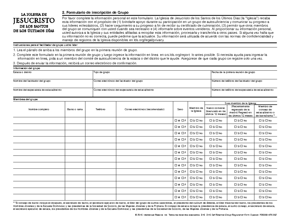 Formulario de Inscripción para Grupos de Autosuficiencia - PD60001476 - Document Preview