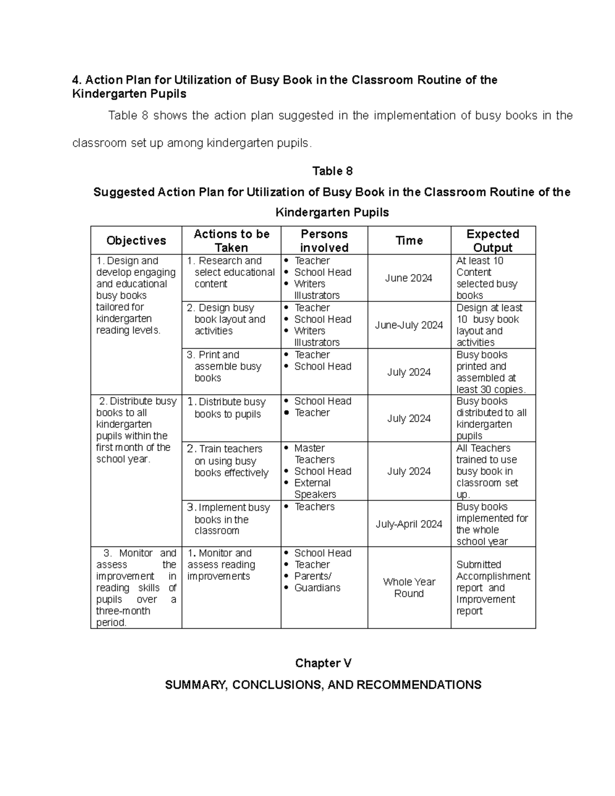 Action Plan and Chapter 5 Summary for Busy Book Utilization (EDU 101 ...