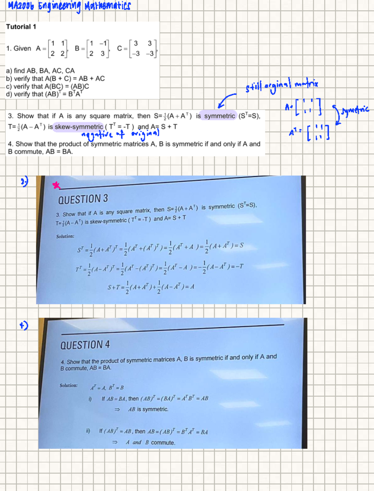 MA2006 Engineering Mathematics Tutorial 1 Solutions - Studocu