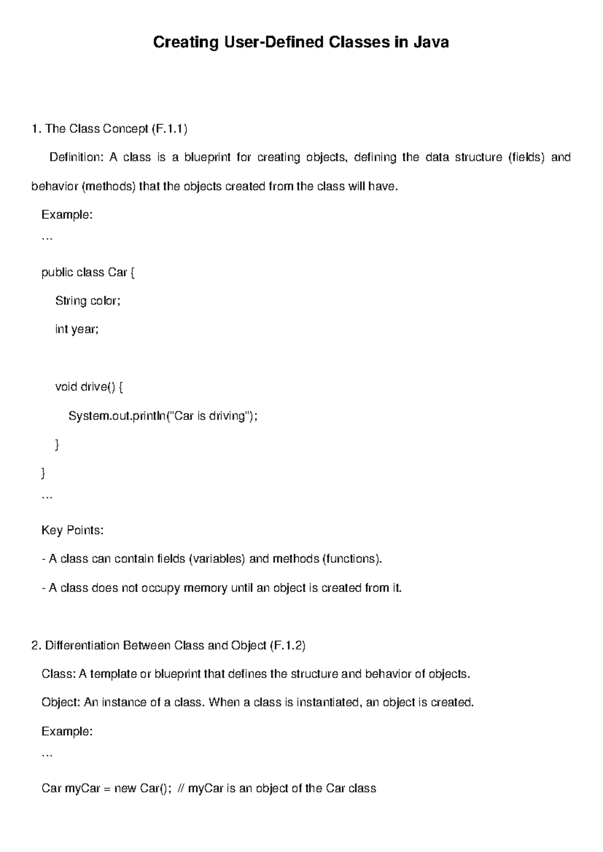Java User-Defined Classes: Concepts, Syntax, and UML Diagrams - Studocu