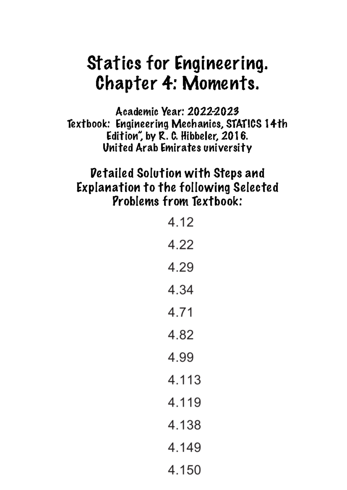 Statics for Engineering. Chapter 4 Moments. Practice Problems And ...