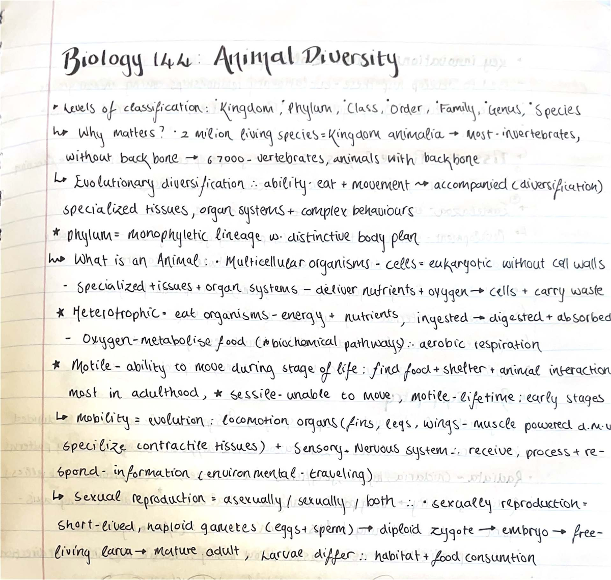 Biology 144: Animal Diversity and Classification Overview - Studocu