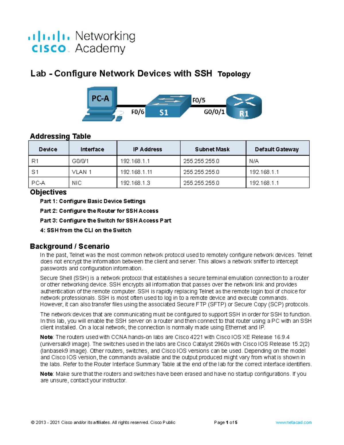 16.4.7 Lab - SSH Configuration for Network Devices Setup - Studocu