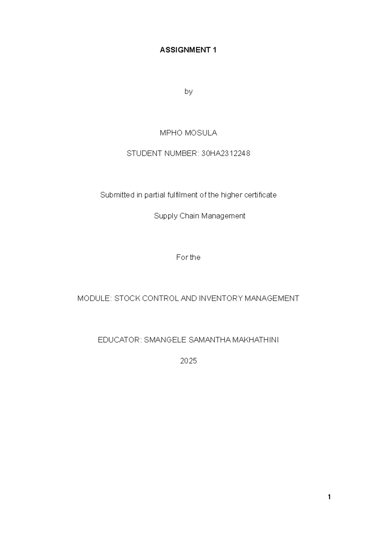 Stock Control and Inventory Management Assignment 1 - Studocu