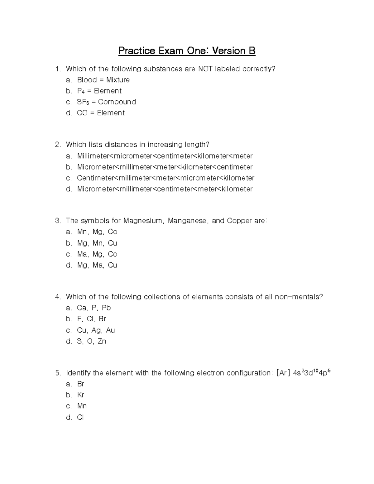 Practice Exam 1: Version B for CHEM 101 - Studocu