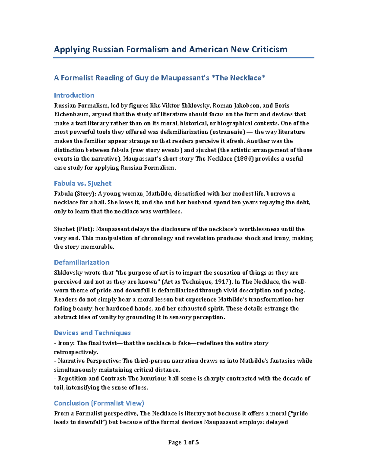 Formalist & New Criticism Analysis: Guy de Maupassant & John Keats ...