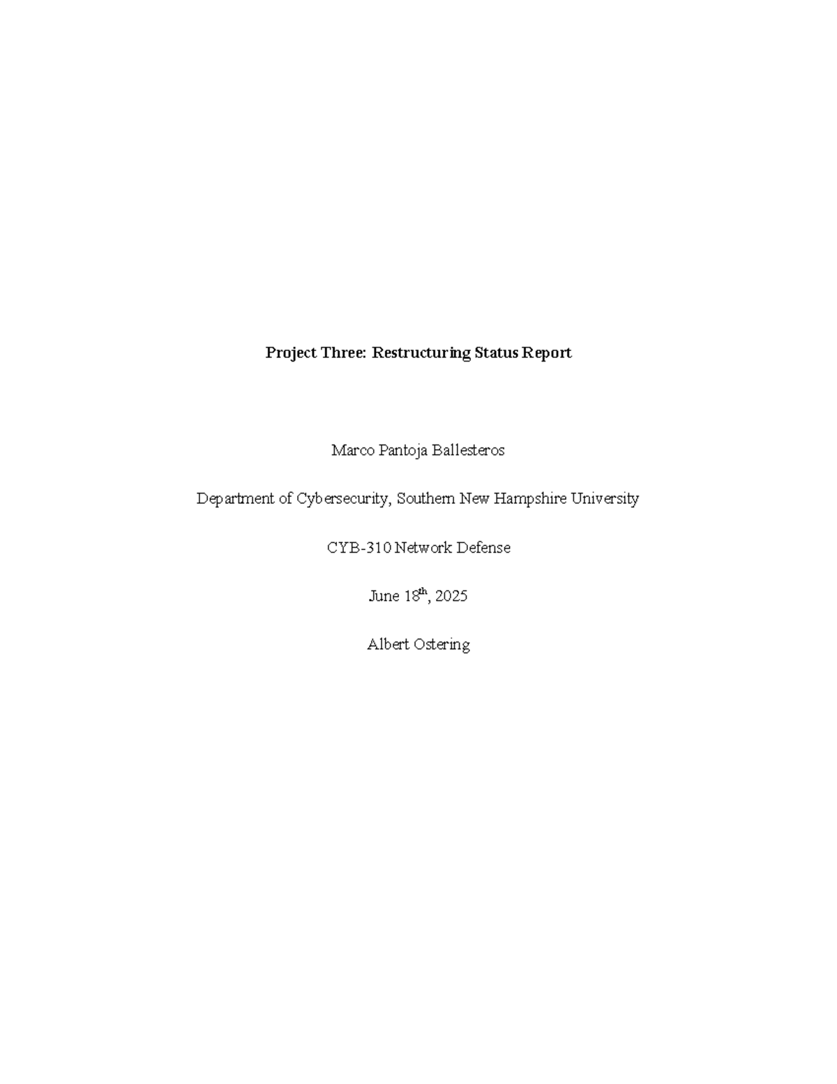 CYB 310 Project Three: Network Restructuring Status Report - Studocu