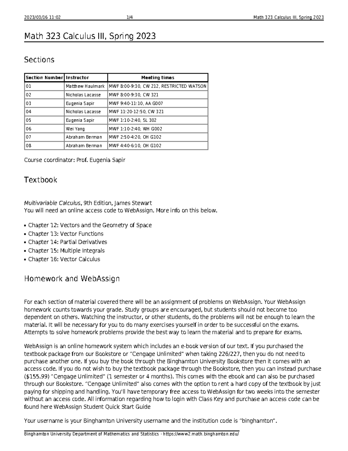 Math 323 Syllabus - Calculus III Spring 2023 Overview and Details - Studocu