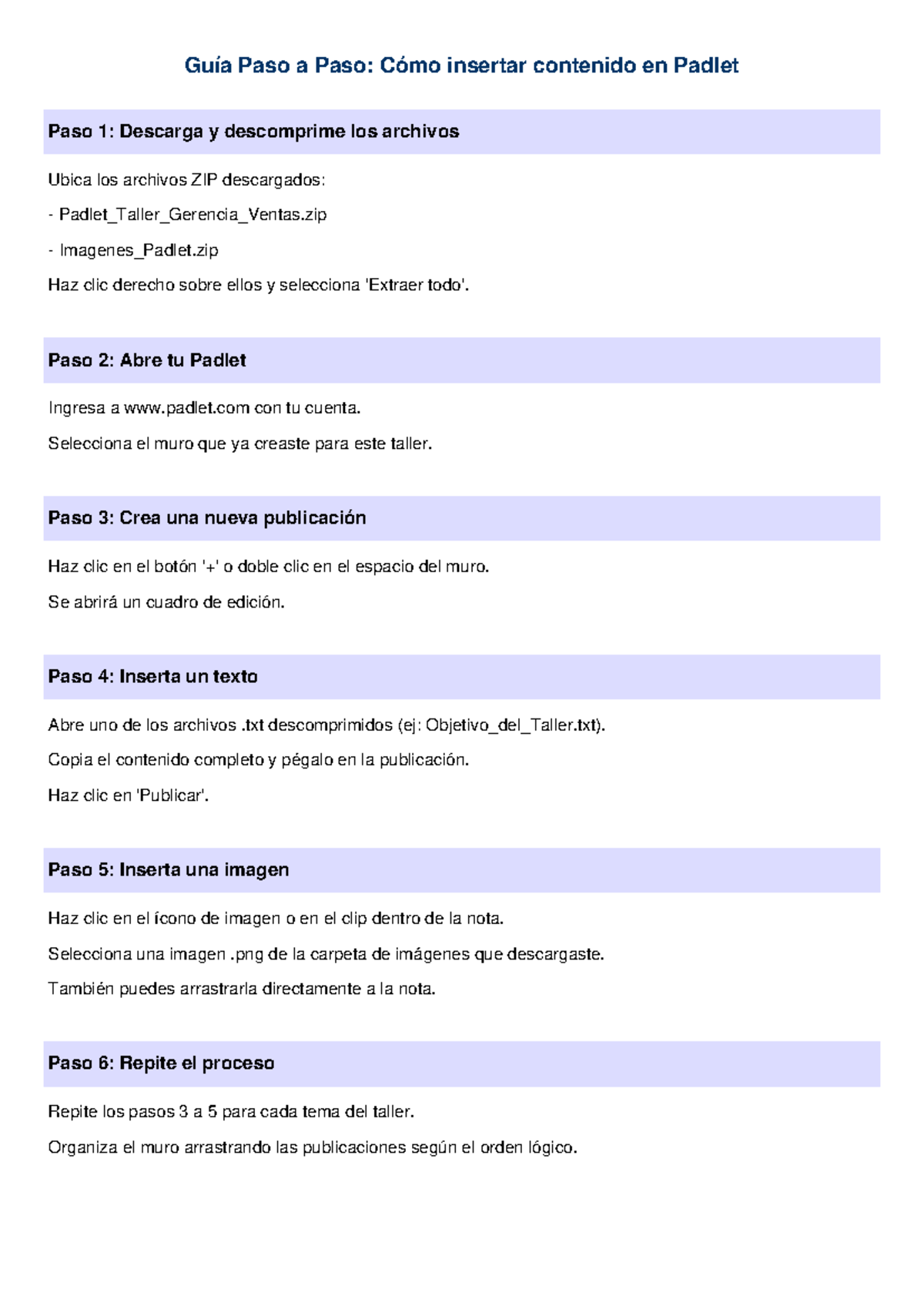 Guía Paso a Paso: Insertar Contenido en Padlet para Taller - Studocu