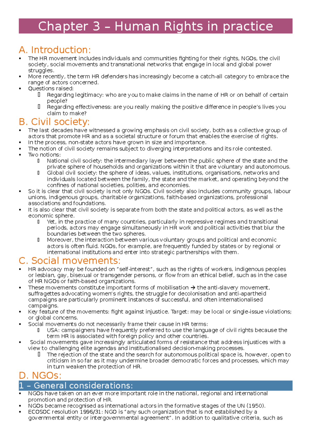International Human Rights Law (HRL) - Chapter 3: Practice & Advocacy ...