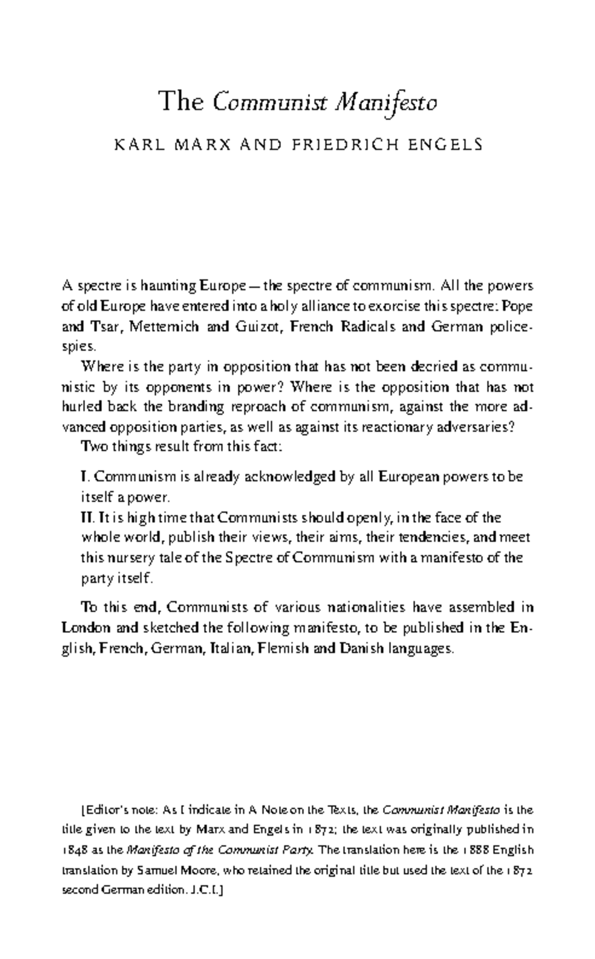 The Communist Manifesto (ENG 101 - Final Exam Notes) - KARL MARX AND ...