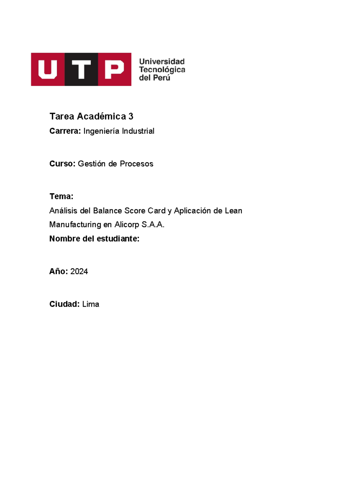 TA3: Análisis del Balance Score Card y Lean en Alicorp S.A.A. - Studocu