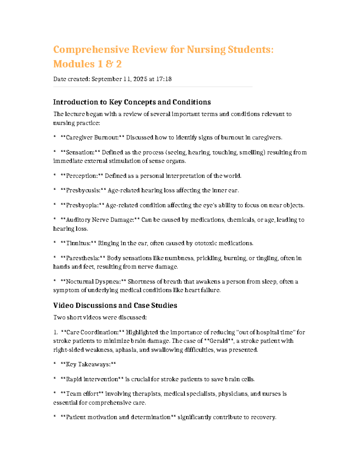 Comprehensive Review for Nursing Students: Modules 1 & 2 Summary - Studocu