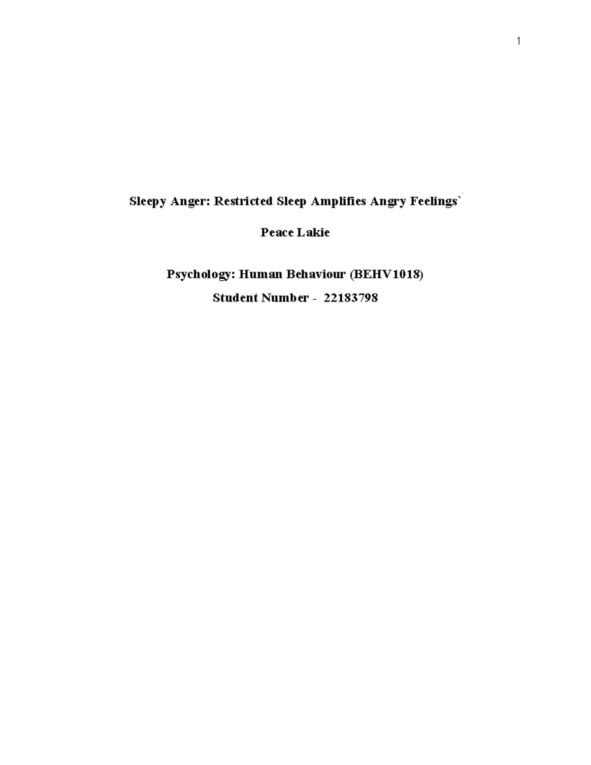 BEHV1018: Sleepy Anger - Impact of Sleep Deprivation on Emotional ...