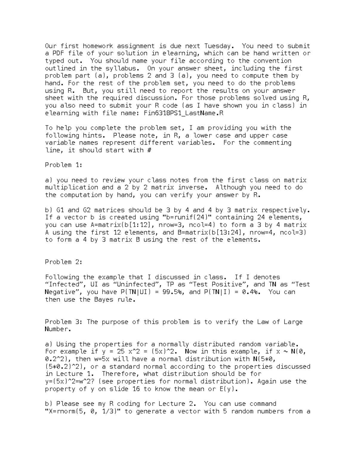 Fin6318 Homework PS#1 Hints and Guidelines for Completion - Studocu