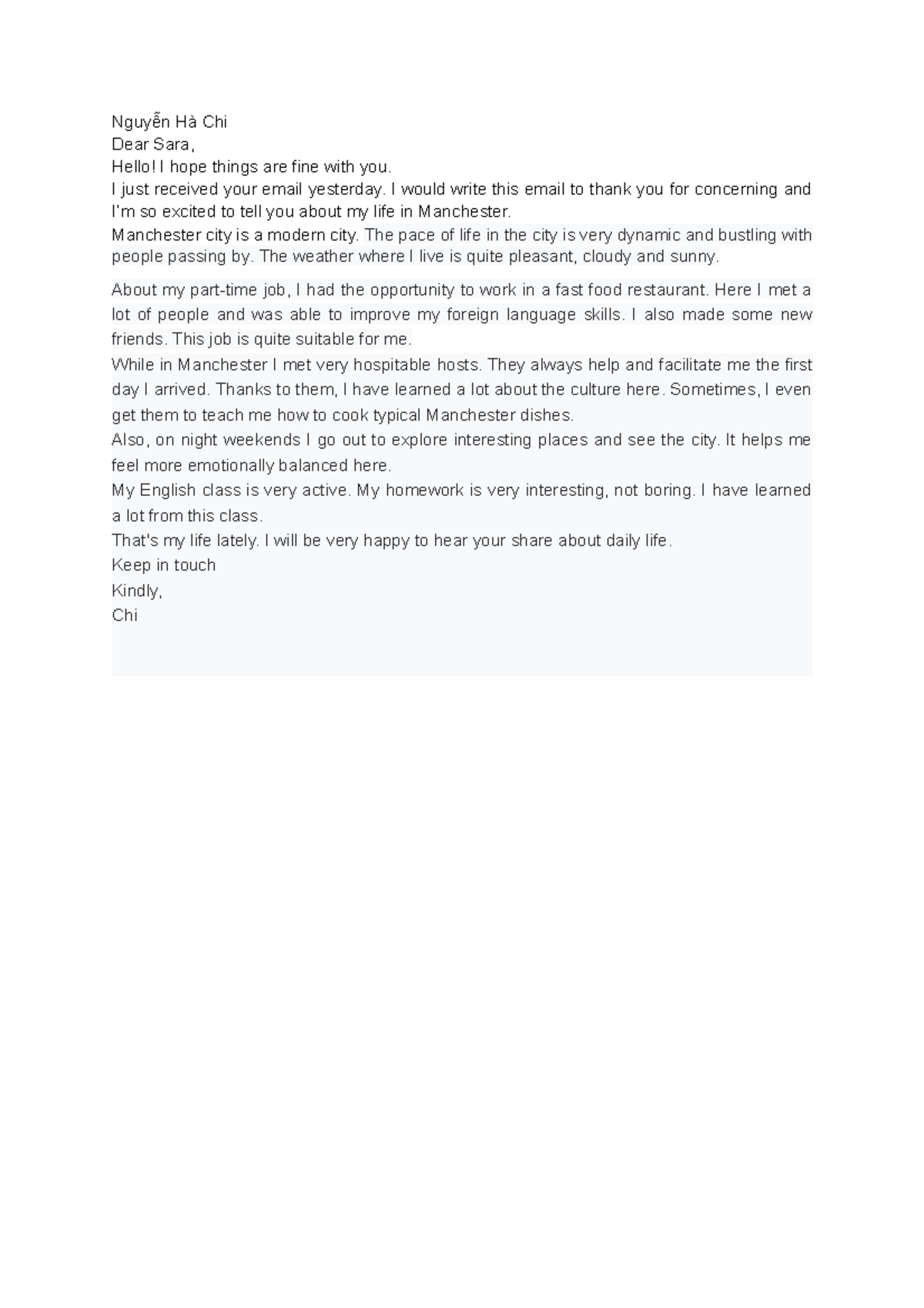 Session 1 Writing informal letter sample - Nguyễn Hà Chi Dear Sara ...