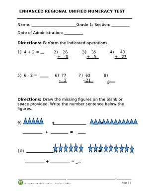 Grade 5 Final Exam: Enhanced Regional Unified Numeracy Test - Studocu