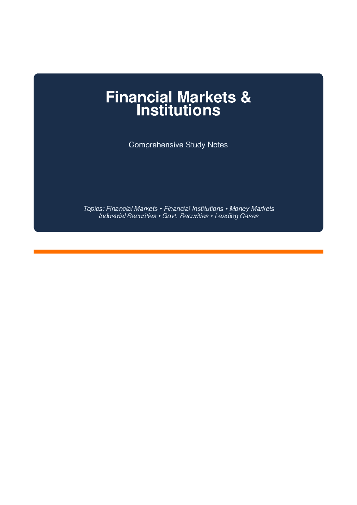 Financial Markets Institutions Comprehensive Study Notes (FIN 101 ...