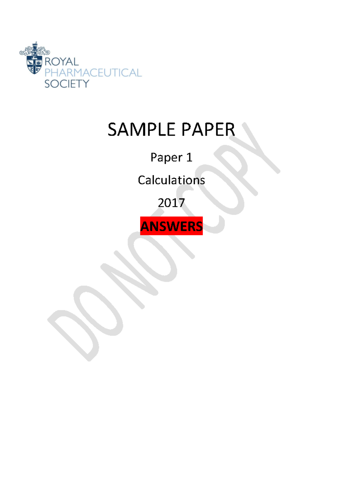 RPS 2017 Sample Paper 1 Calculations and Answers - Studocu