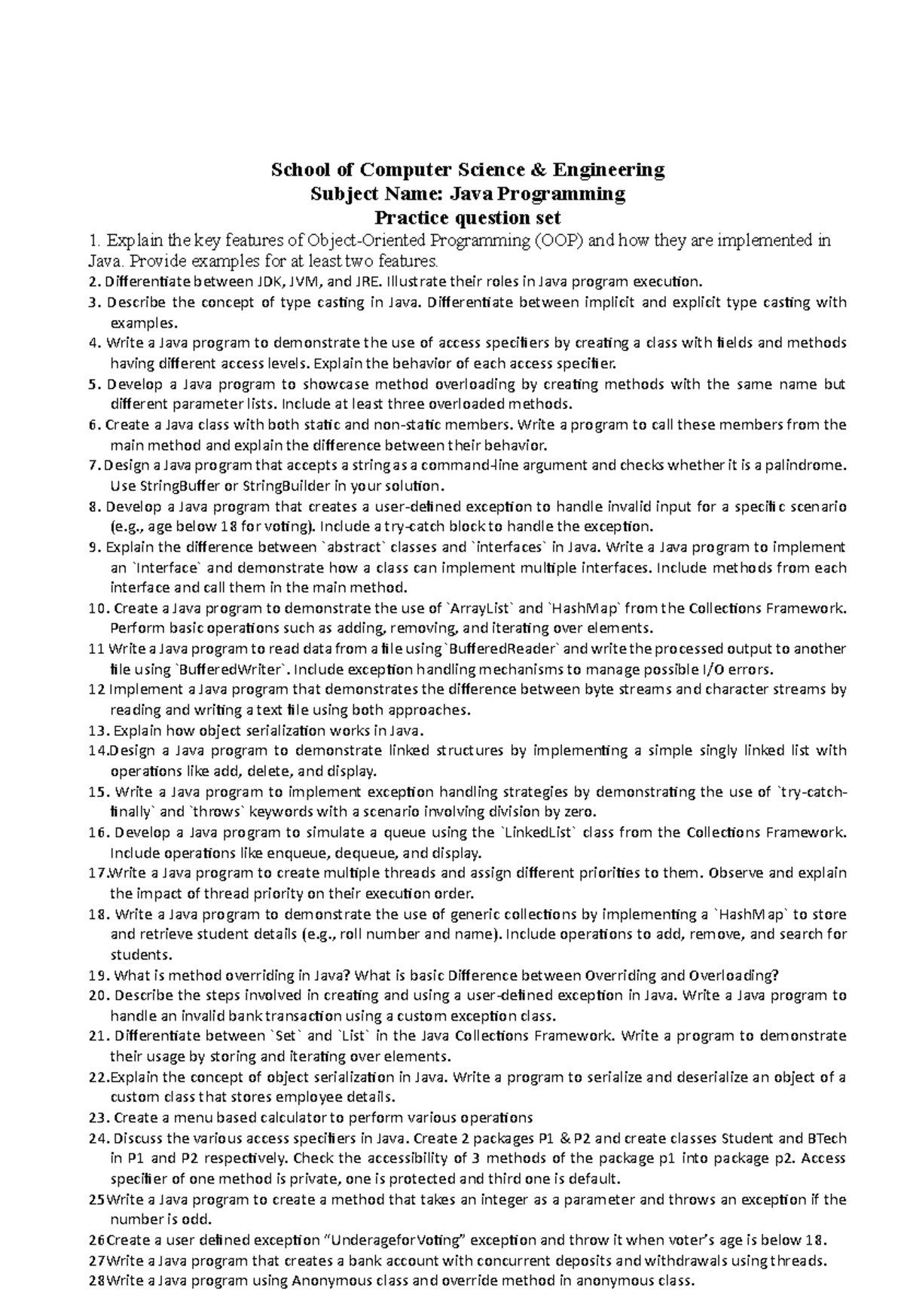 JAVA Programming Practice Set 1: Key Concepts and Examples - Studocu