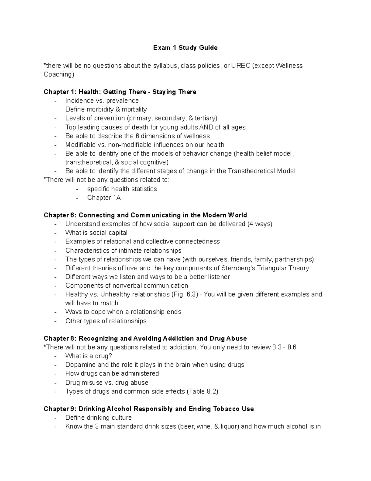 Exam 1 Study Guide: Health, Communication, and Wellness Concepts - Studocu