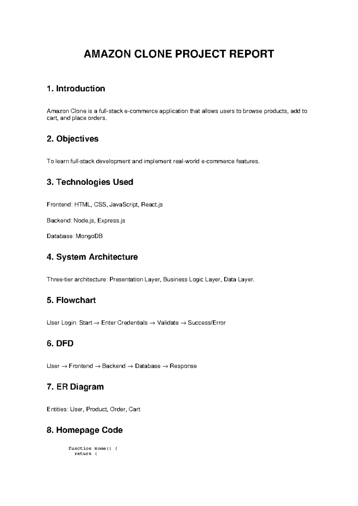 AMAZON CLONE PROJECT REPORT: Development & Features Overview - Studocu
