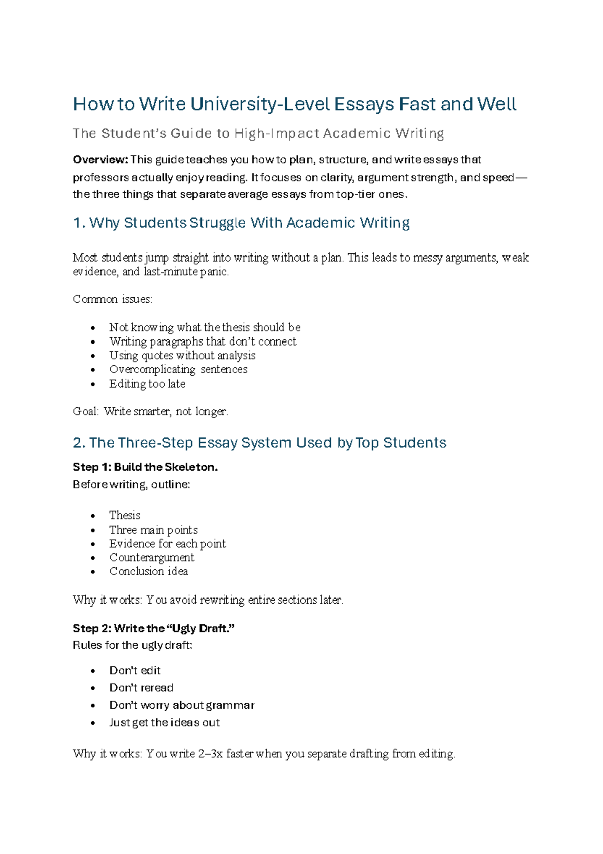 How to Write University Level Essays Fast and Effectively - Studocu