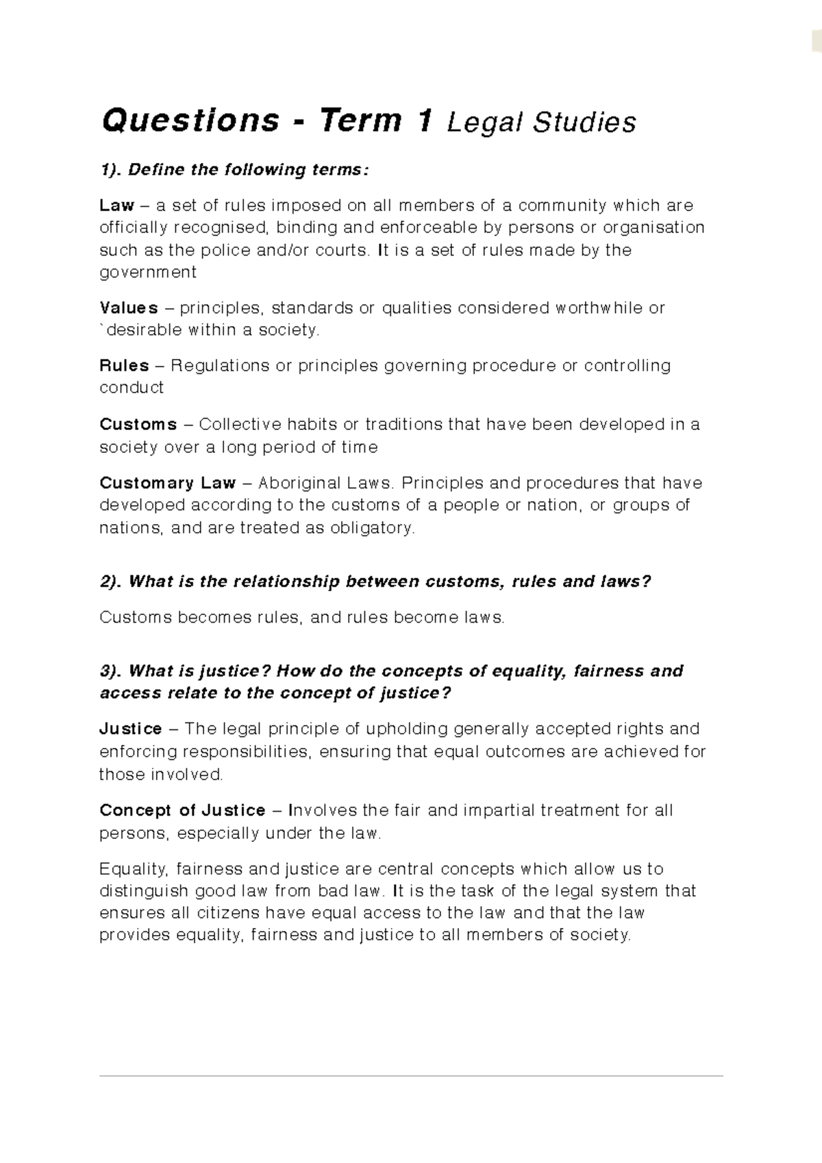 Year 11 Legal Studies Term 1 Revision Notes - Studocu