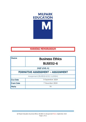 Business Ethics NQF Level 6 Formative Assessment - April 2025 - Studocu