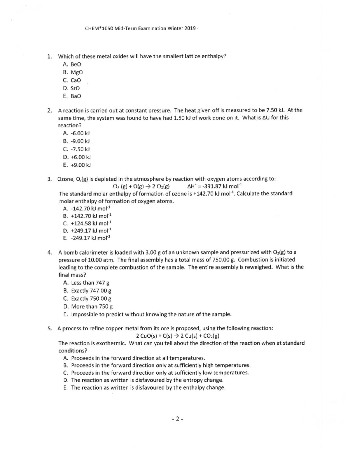 W19 1050 MT - practice midterm - Examination Winter 2019 1. Which of ...