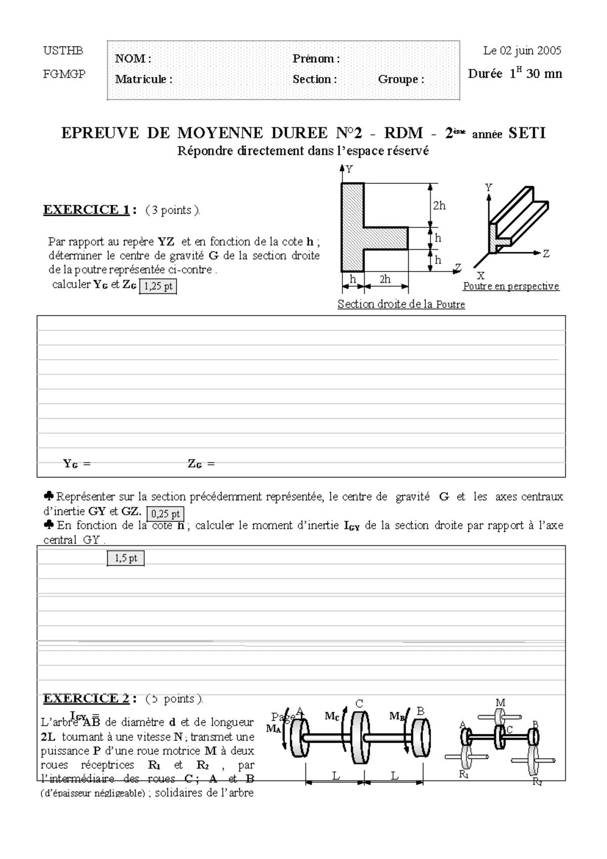 +2 EMD-RDM-mai05 - Examen RDM Durée 1h30 - 2ème Année SETI - Studocu