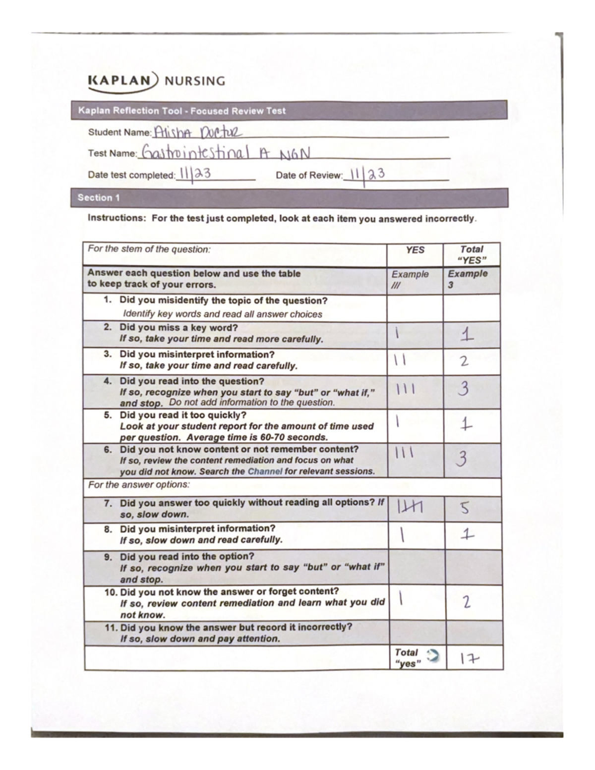 Nursing 2 - Kaplan reflection - KAPLAN NURSING Kaplan Reflection Tool ...