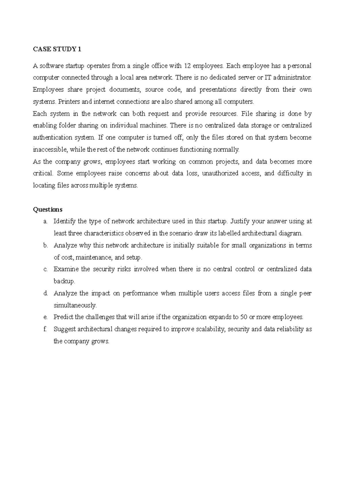 CASE STUDY 1: Network Architecture Analysis for a Startup - Studocu
