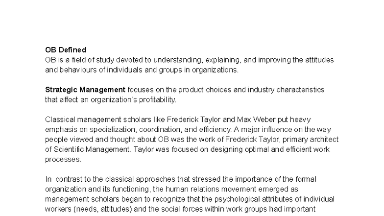 CH 1 - Understanding Organizational Behavior and Its Impact - Studocu