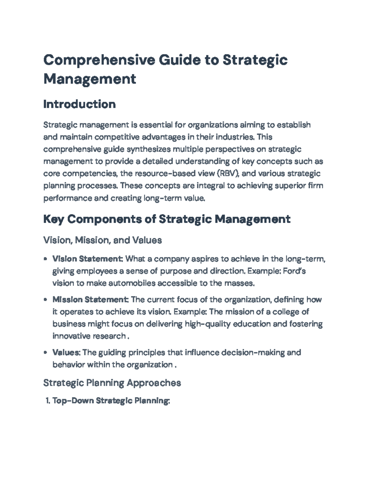 Strategic Management: Comprehensive Guide to Key Concepts and ...