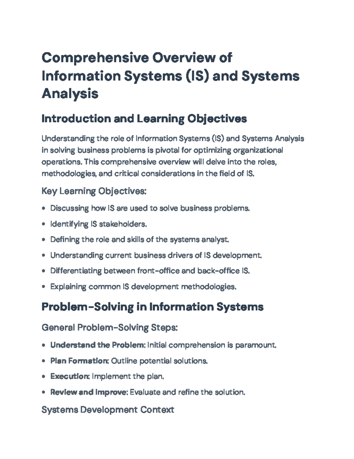 Overview of Information Systems & Systems Analysis (INF 101 ...