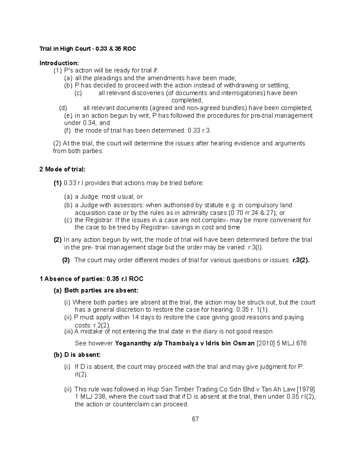 SIR RAMA'S NOTES ON HIGH COURT TRIALS: RULES 0.33 & 0.35 ROC - Studocu