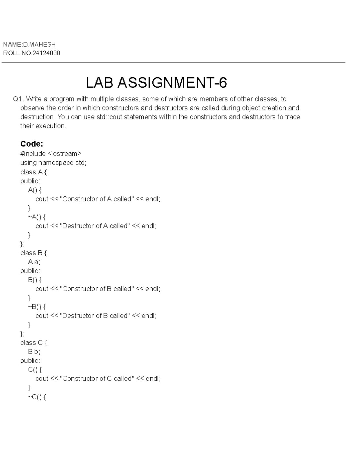 OOPS-6: Program with Multiple Classes and Object Lifecycle - Studocu