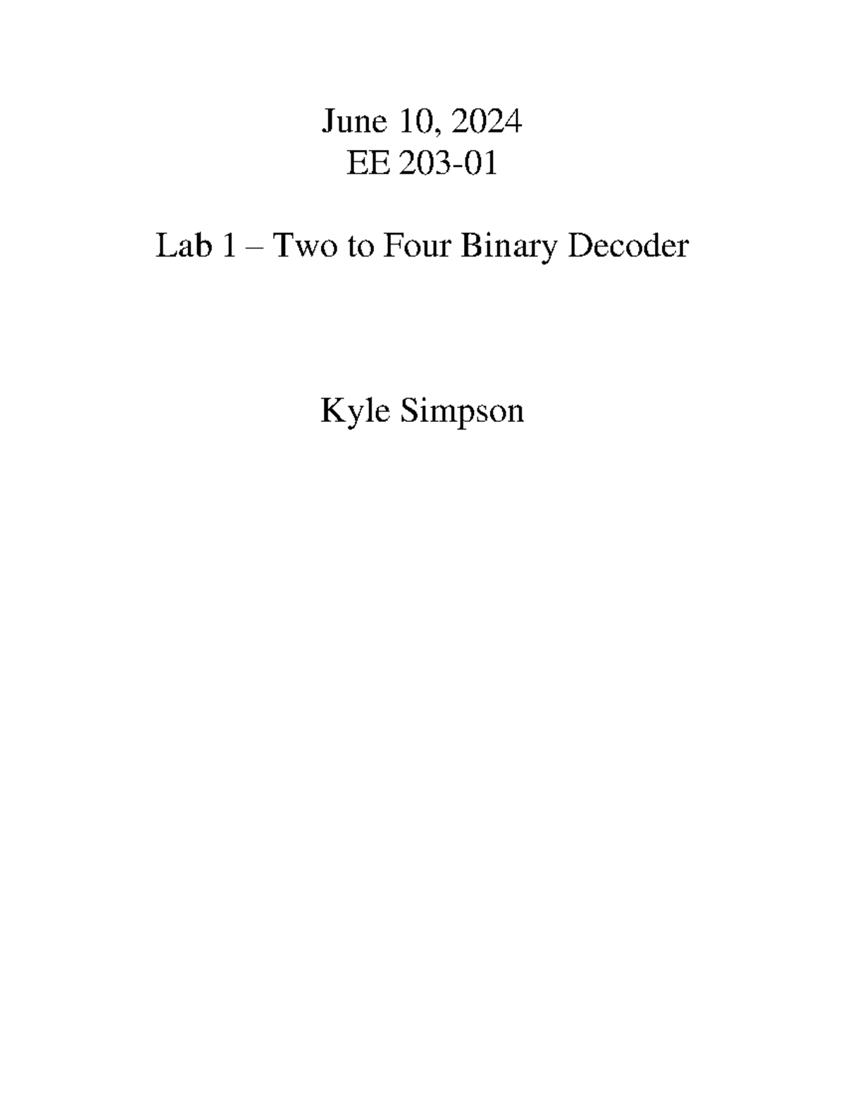 EE Lab 1: Design and Implementation of a Binary Decoder - Studocu
