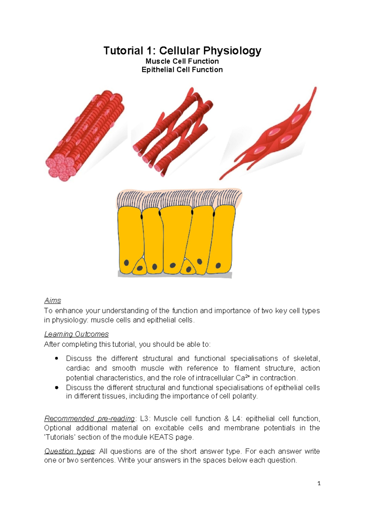 Tutorial 1 worksheet 23-24- Cellular Physiology-student version - Tutorial 1: Cellular ...
