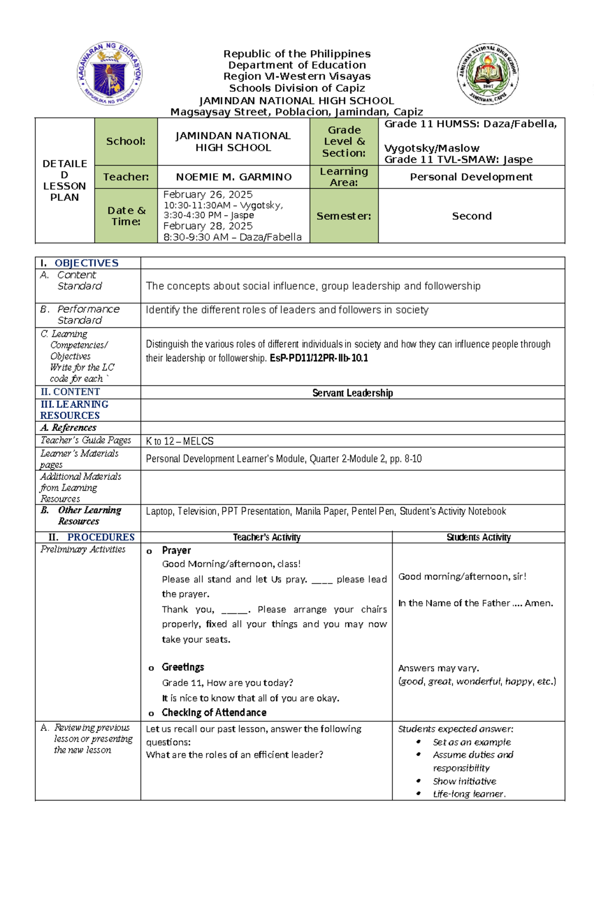 DLP Week 1 - Daily Lesson Plan - Republic of the Philippines Department ...