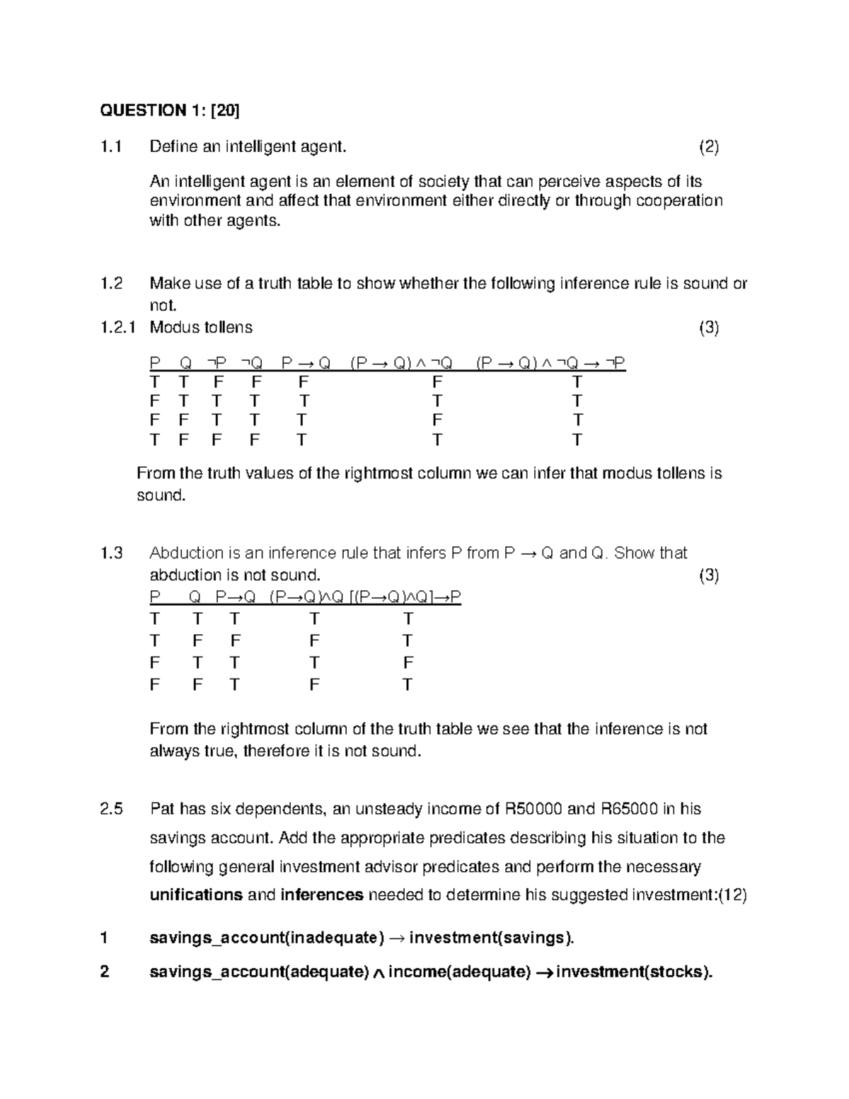 2016 CS 101 Final Exam Memo: Intelligent Agents & Logic - Studocu