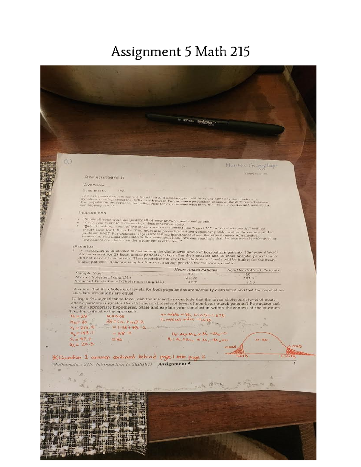 Assignment 5 Math 215- Harika Guggilapu - 1 Harika Guggilapu (Revision ...
