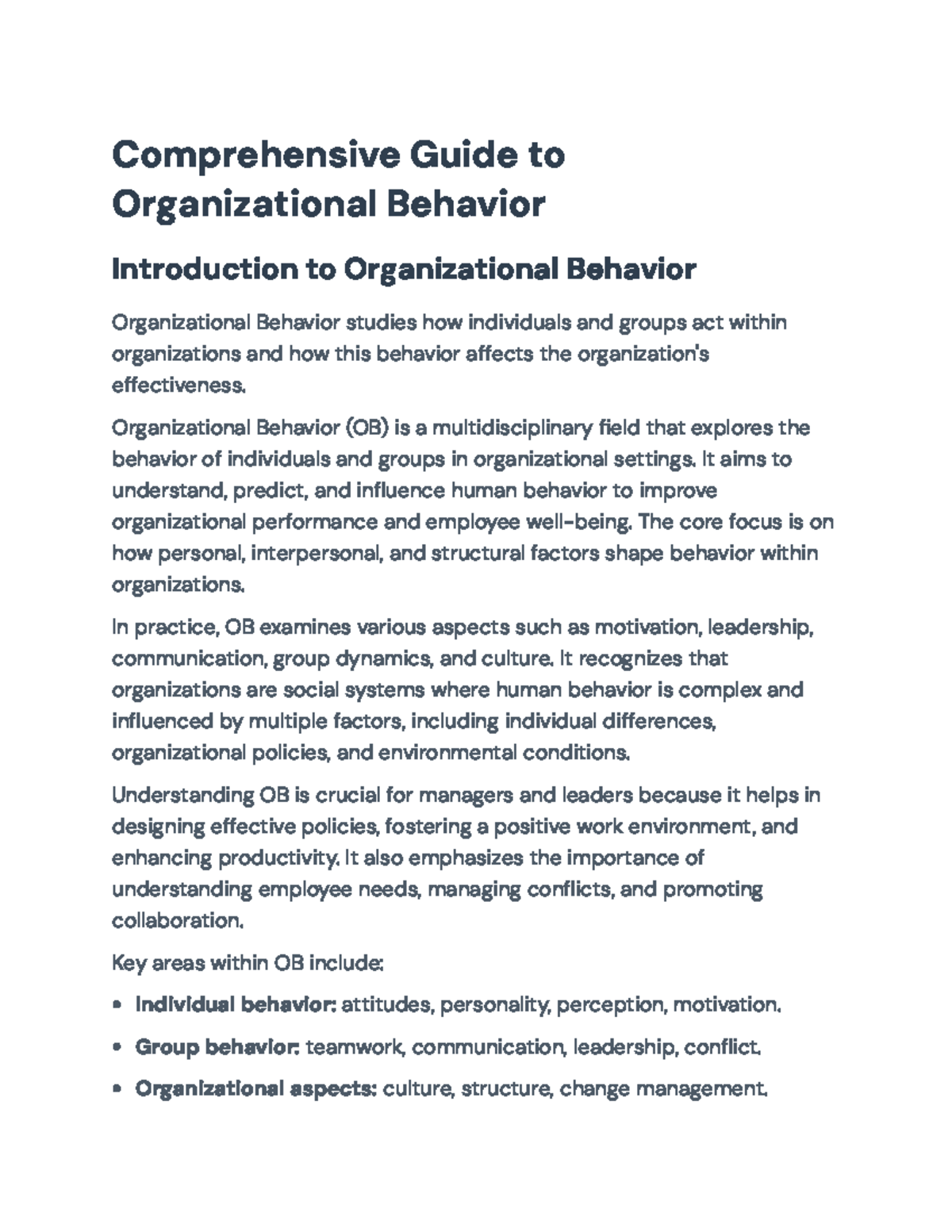Comprehensive Guide to OB Concepts & Practices for Effective ...