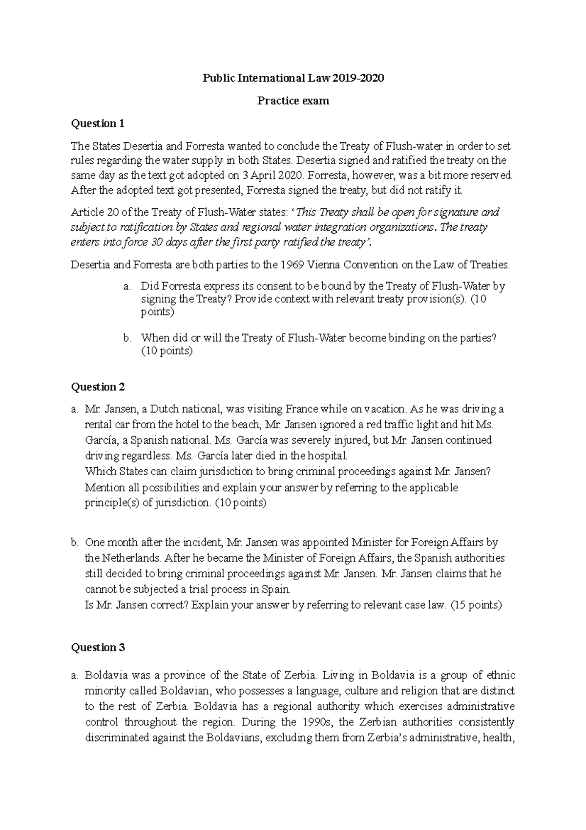 Public International Law Practice Exam 19-20: Key Questions & Analysis ...